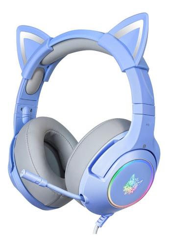 Audifonos Gamer Onikuma Originales K9 Azules Con Orejas Y Luz Led Rgb